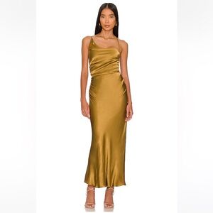 Shona Joy La Lune Giorgia Asymmetrical Midi Dress in Olive Oil